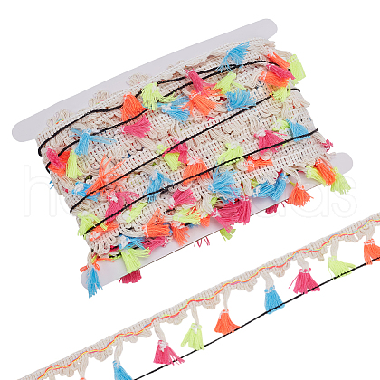 Fingerinspire 12.5 Yards Polyester Tassel Lace Ribbon OCOR-FG0002-50-1