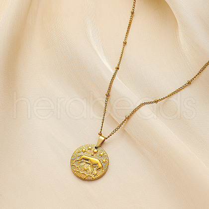 304 Stainless Steel Disc with Embossed Constellation Pendant Necklaces WG3413F-02-1