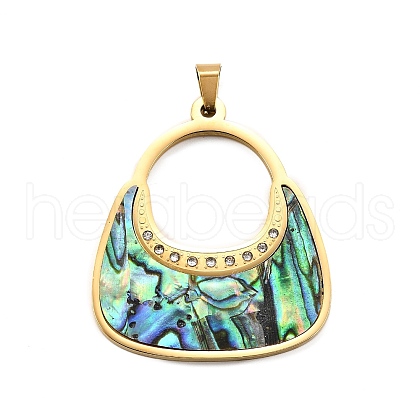 Bag Shape 304 Stainless Steel & Rhinestone & Paua Shell Pendants STAS-M121-05G-1