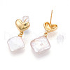 Mother's Day Jewellery Brass Natural Pearl Heart Dangle Stud Earrings PEAR-N020-06Q-3