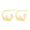Rack Plating Brass Stud Earrings with Plastic Pearl EJEW-A028-41G-1