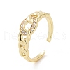 Clear Cubic Zirconia Curb Chains Shape Open Cuff Ring RJEW-E072-17G-1
