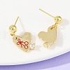 Brass Micro Pave Clear Cubic Zirconia Heart Dangle Stud Earrings EJEW-S277-12G-5