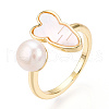 Mother's Day Jewellery Natural Pearl Open Cuff  Ring with Msilver-Lipped Pearl Oyster PEAR-N022-C09-1