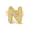 Letter Brass Micro Pave Clear Cubic Zirconia Open Cuff Ring for Women RJEW-N046-03N-G-2