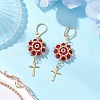 Evil Eye with Cross 304 Stainless Steel Glass Seed Beads Leverback Earrings EJEW-MZ00420-01-1