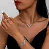 V-Shaped Alloy Crystal Rhinestone Pendant Necklaces & Bracelets & Rings Sets for Women WGD1EA3-01-1