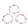 3Pcs Dyed Synthetic Turquoise Beads & Natural Howlite Round Beads Stretch Bracelets for Women BJEW-JB11792-2