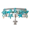 3Pcs 3 Style Synthetic Turquoise Chips & Starfish Beaded Stretch Bracelets Set BJEW-TA00391-1