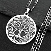 Stainless Steel Flat Round with Tree of Life Pendant Twisted Chain Necklace for Women PW-WG3FDD3-01-2