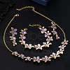 Flower Brass Enamel Pendant Necklace & Stud Dangle Earring & Link Bracelet FS-WG6CF2D-03-3