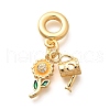 Brass Clear Cubic Zirconia Sunflower & Watering Can European Dangle Charms KK-U048-25G-1