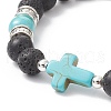 Natural Lava Rock & Synthetic Turquoise(Dyed) Cross Beaded Bracelet BJEW-TA00179-02-2