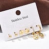 304 Stainless Steel Rhinestone Clover & Round Earring Sets EJEW-Z098-13G-3