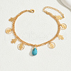 Bohemian Brass & Synthetic Turquoise Teardrop Hamsa Hand Charm Double Layer Anklets NG3881-1