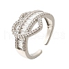 Brass Micro Pave Clear Cubic Zirconia Cuff Rings for Women RJEW-G347-08P-4
