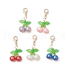 Cherry Copper Wire Wrapped Glass Pearl Pendant Decorations HJEW-JM03024-01-2
