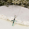 304 Stainless Steel Pave Natural Paua Shell Religion Cross Pendant Necklaces for Women FS-WG66782-01-2