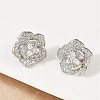 Flower Brass Micro Pave Clear Cubic Zirconia Stud Earrings EJEW-M082-19P-5
