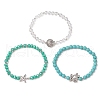 3Pcs 3 Styles Round Glass & Synthetic Turquoise Beads Stretch Bracelets Sets for Women BJEW-JB11654-4