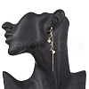 Leaf with Flower Brass Micro Pave Cubic Zirconia Tassel Stud Earrings EJEW-JE06456-2