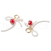 Shell Pearl Bowknot & Lampwork Strawberry Hoop Earrings EJEW-TA00592-4