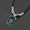 Luminous Rectangle with Constellation Alloy Glass Pendant Black Braided Imitation Leather Cord Necklaces WG00EE9-02-1