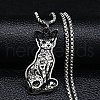 304 Stainless Steel Enamel Sphynx Cat Pendant Necklaces NJEW-G115-08P-1