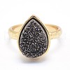 Electroplate Natural Druzy Quartz Crystal Finger Rings RJEW-I055-04G-RS-2
