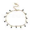 Bohemian Brass Bar Link Chain Marine Blue Enamel Sun Tassel Anklets AJEW-Z046-05G-2