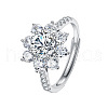 Rhodium Plated 925 Sterling Silver Flower Pave 6.5x3.9mm Moissanite Adjustable Rings for Women WG9AA84-03-4