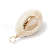 Printed Natural Cowrie Shell Copper Wire Wrapped Pendants PALLOY-JF03954-01-5