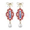 Transparent Electroplate Glass Beads Rhombus with Bowknot Dangle Stud Earrings EJEW-MZ00430-01-2