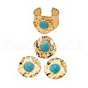 Flower Alloy with Synthetic Turquoise Stud Earring & Ring & Cuff Bangles Sets FS-WG05099-01-5