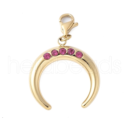 304 Stainless Steel Rhinestone Double Horn/Crescent Moon Pendant Decoration STAS-S165-42G-1
