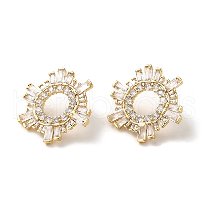 Clear Cubic Zirconia Sun Stud Earrings EJEW-Z019-24B-G-1