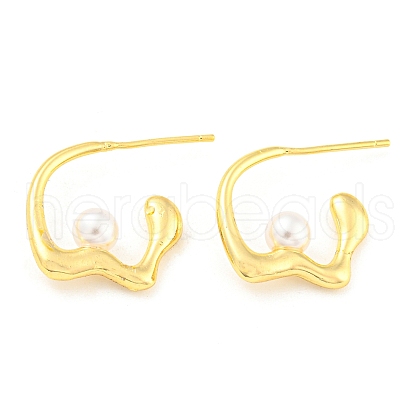 Rack Plating Brass Stud Earrings with Plastic Pearl EJEW-A028-41G-1