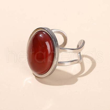304 Stainless Steel & Natural Red Agate Cuff Rings FS-WGDE3F0-01-1