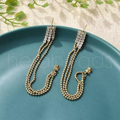 304 Stainless Steel Clear Cubic Zirconia Tassel Stud Earrings EJEW-Z094-01B-G-1