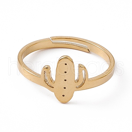 Ion Plating(IP) 201 Stainless Steel Cactus Adjustable Ring for Women RJEW-K238-03G-1