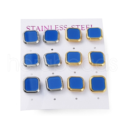 6 Pair 2 Color Square Acrylic Stud Earrings EJEW-A024-03B-1