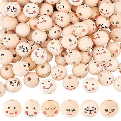 Olycraft 140Pcs 6 Styles Natural Wood European Beads WOOD-OC0003-58-1