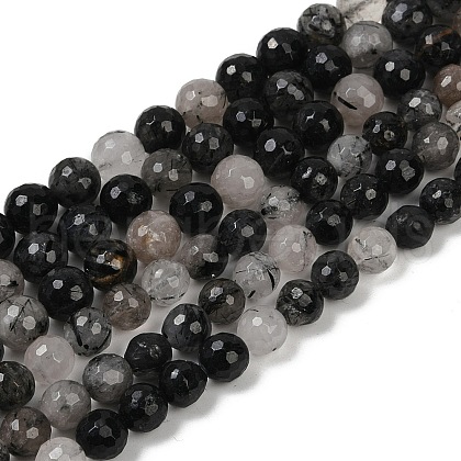 Natural Black Rutilated Quartz Beads Strands G-R447-8mm-03-01-1