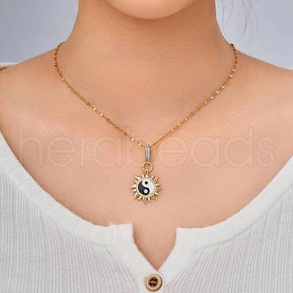 Fashionable Brass Black & White Enamel Pendant Necklaces GL7678-1-1