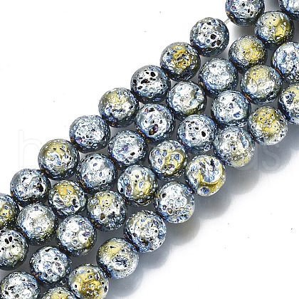 Electroplated Natural Lava Rock Beads Strands G-S352-30D-04-1
