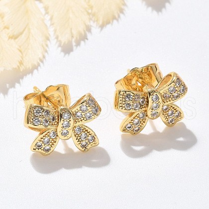 Brass Micro Pave Clear Cubic Zirconia Stud Earrings EJEW-D305-18G-1