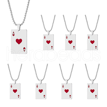 SUPERFINDINGS 8Pcs Heart Playing Card Stainless Steel Enamel Pendant Necklaces NJEW-FH0001-11B-1