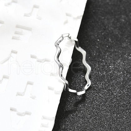 Anti-Tarnish Rhodium Plated 925 Sterling Silver Minimalist Wave Finger Ring for Women JR873A-1