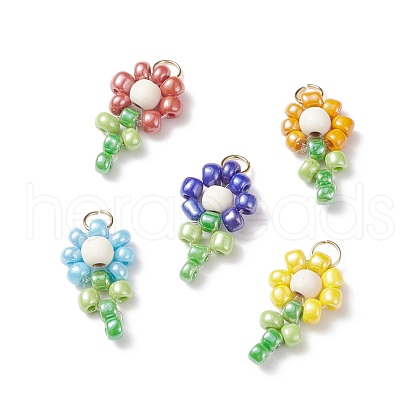 Glass Seed Beaded Pendants PALLOY-JF01825-1