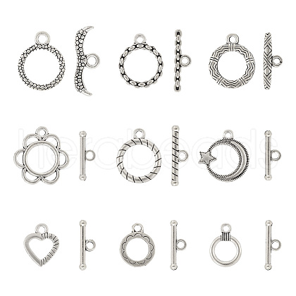54Pcs 9 Styles Tibetan Style Alloy Toggle Clasps FIND-TA0003-93-1